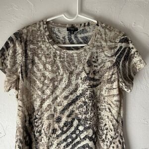 Hannah Size Medium P Animal Print Rhinestone Green‎ Burnout T Shirt